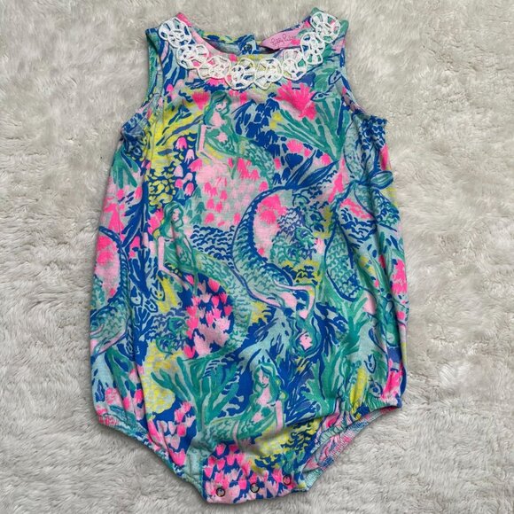 Lilly Pulitzer #29389 Kid's Green Blue Mermaids Cove Print Bodysuit 6-12 Months - Picture 1 of 7